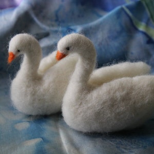 Needle felted wool swan couple