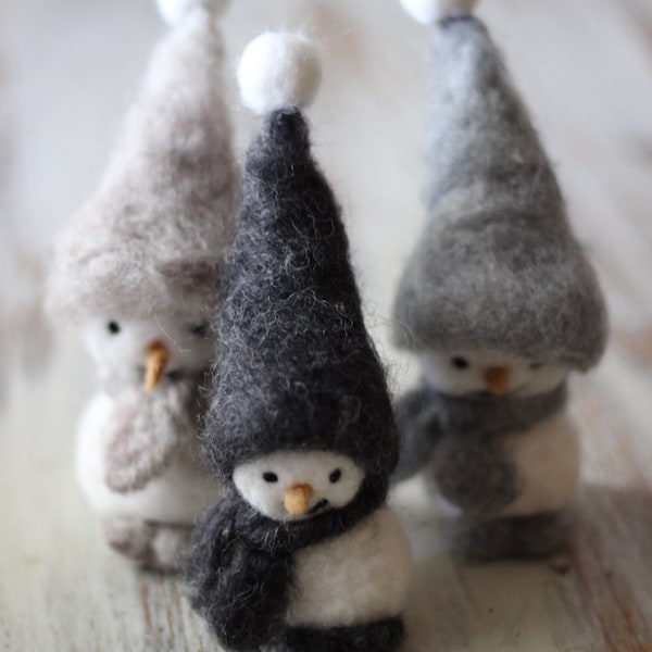 Needle felted wool snowman - set of three