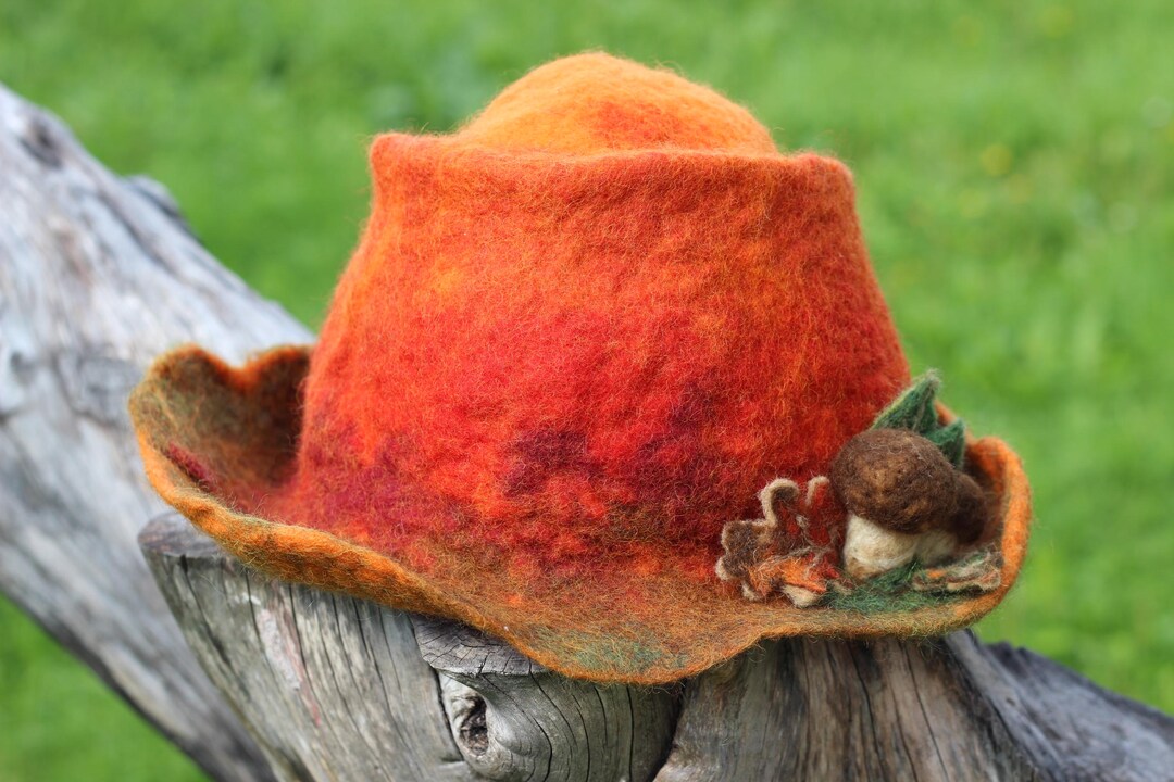 Felted Autumn Hat With Mushroom Decor, Witch Hat, Sauna Hat - Etsy