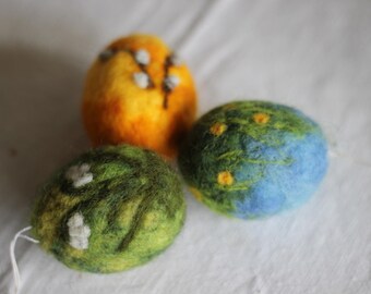 Needle Felted Easter Eggs – Handmade Wool Decor, Set of 3