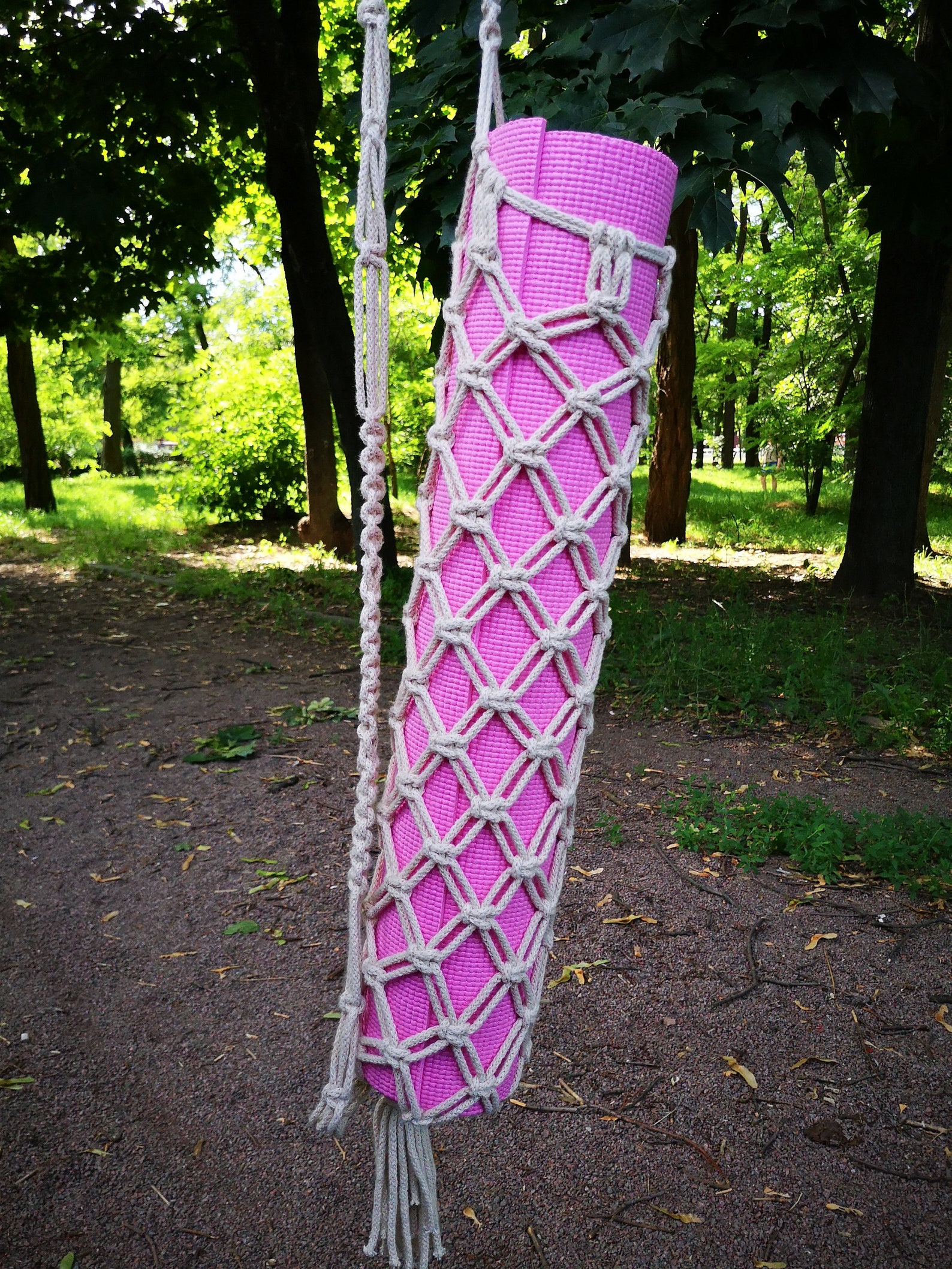 diy macrame yoga mat bag