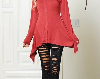 Red long sleeve blouse.