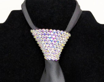 Rhinestone Tie | Ballroom Dance & Performance Black Matte Tie | Pre-Tied Knot with Easy Adjustable Zipper | Custom Rhinestone Colors