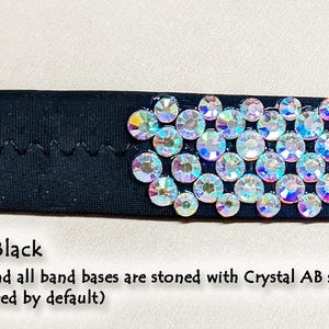 Rhinestone Elastic Bracelets | Soft, Lightweight for Ballroom & Performance | Crystal AB Stones Solid Black