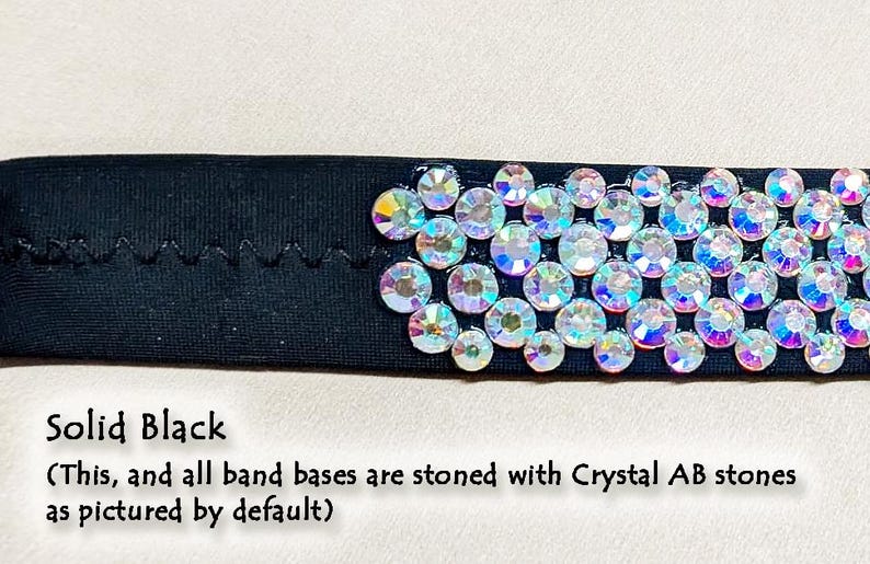 Rhinestone Elastic Bracelets | Soft, Lightweight for Ballroom & Performance | Crystal AB Stones Solid Black