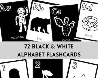 72 baby high contrast alphabet number flash cards black and etsy
