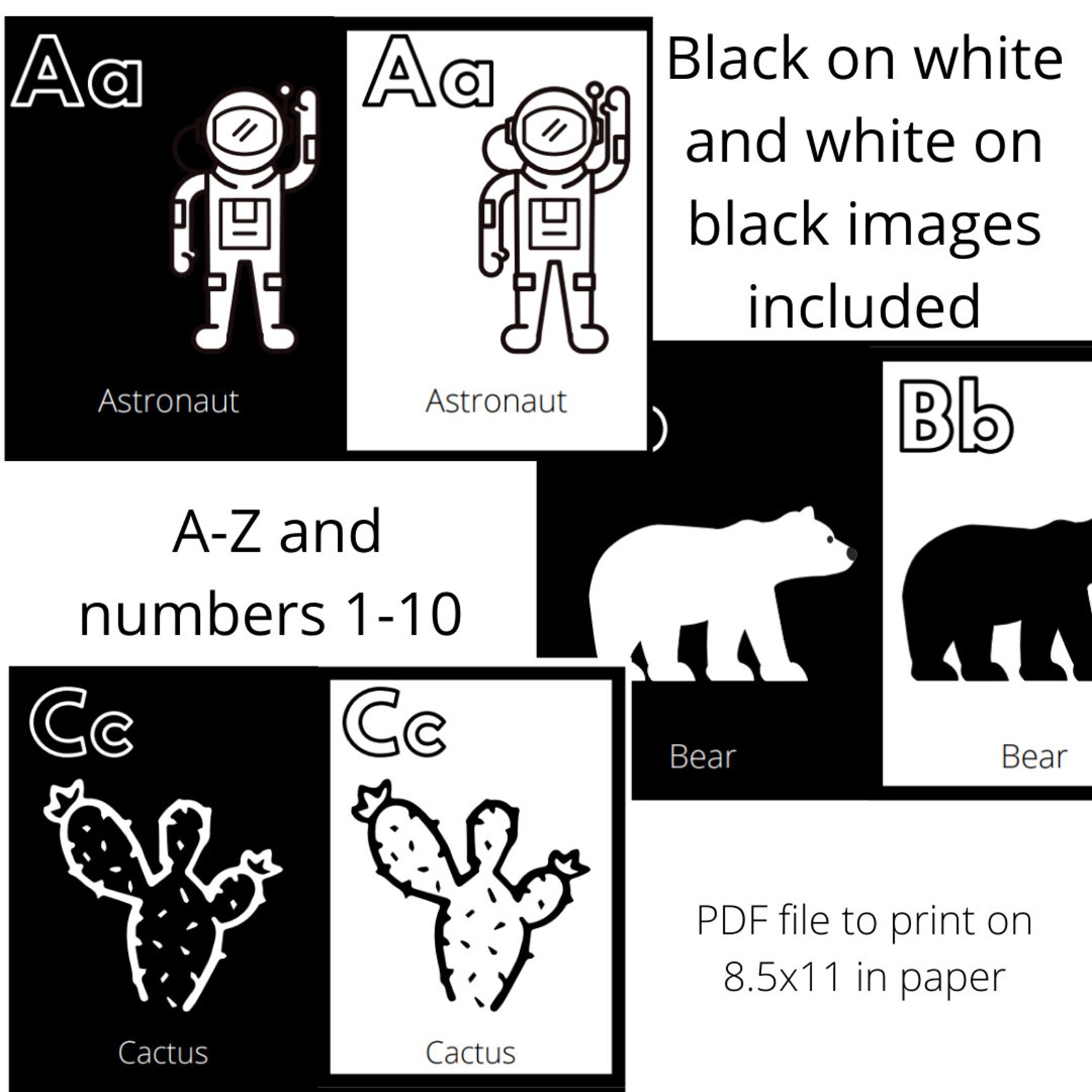 72 Baby High Contrast Alphabet & Number Flash Cards Black and Etsy
