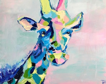 Abstract Giraffe Oil Painting: Modern Textured Art for Kids Room