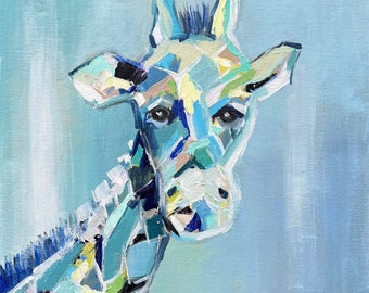 Abstract Giraffe Oil Painting: Modern Animal Art on Canvas (16x20)