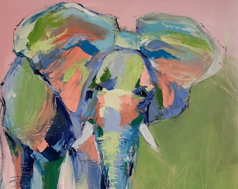 Abstract Elephant Oil Painting: Colorful Modern Art on Canvas
