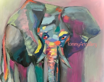 Abstract Elephant Oil Painting: Textured Palette Knife Art