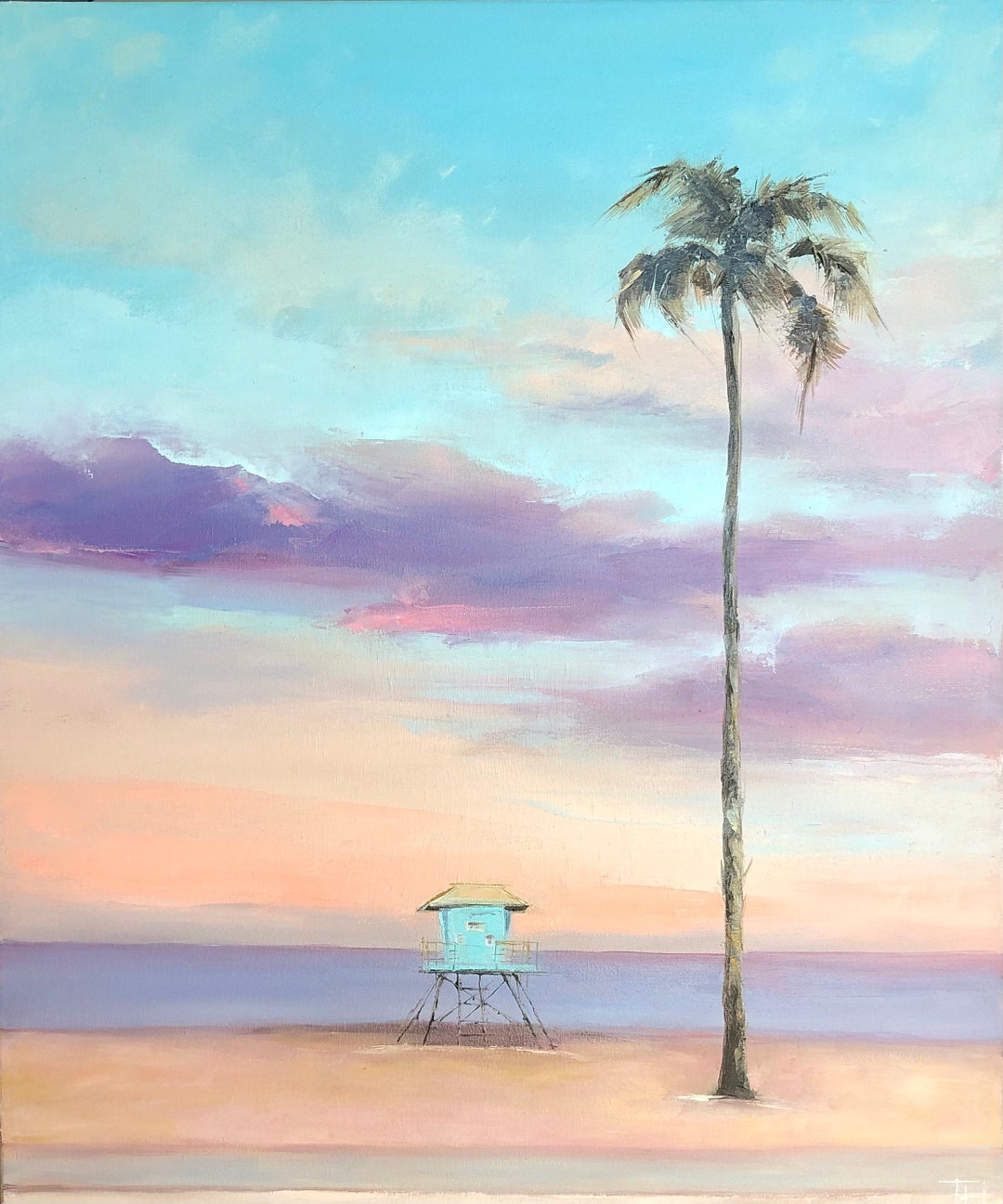 Original Seascape Oil Painting on Canvas, Palm Beach , Palm Tree - Etsy