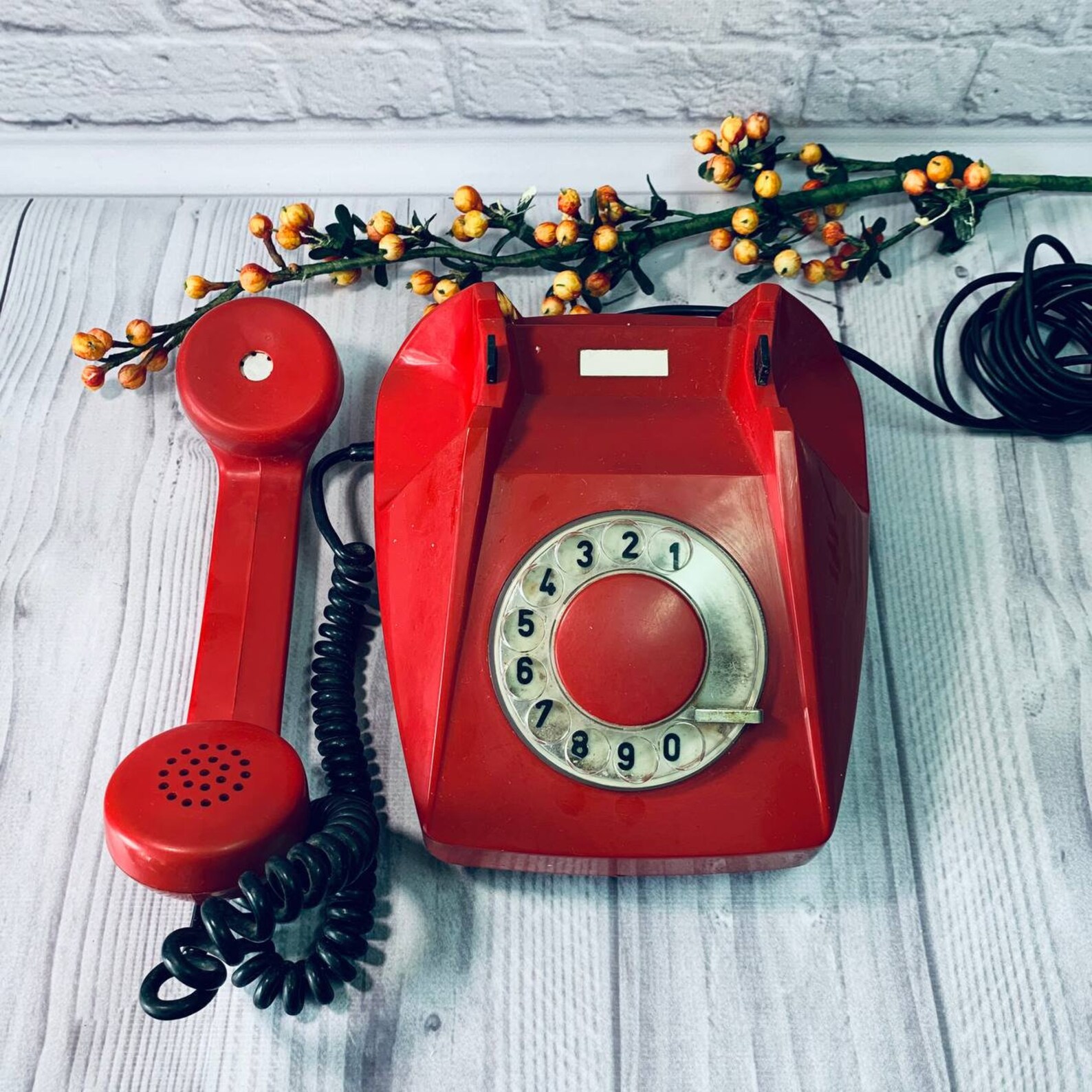 Vintage Phone Red Office Telephone Desk Phone Analog Tone Etsy