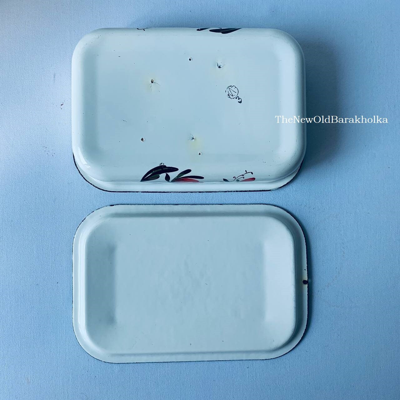 Weiße Emaille Dose mit Deckel und roten Kornblumen Vintage | Etsy