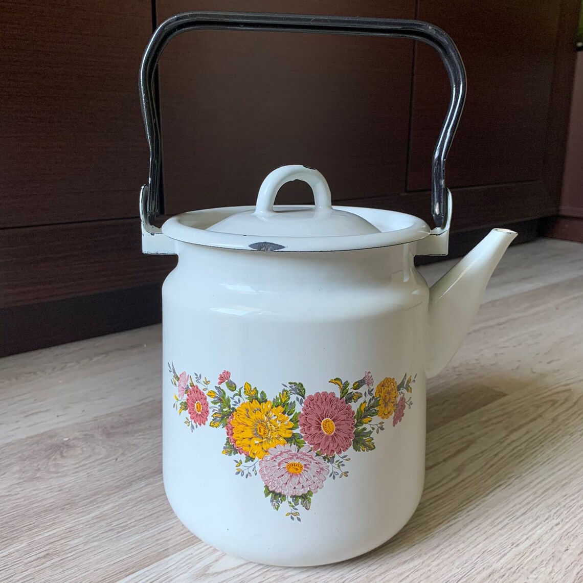 Enamel Vintage big kettle Retro enamel kettle Rustic enamel Etsy