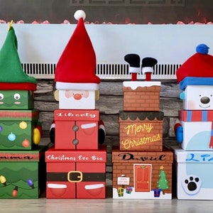 Kerstavonddoos kinderen gepersonaliseerde aangepaste stapel geschenkdozen rendier, kerstman, elf, sneeuwpop nieuwigheid, kerstcadeaudoos, heden xmas