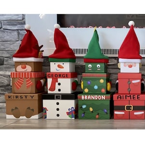 Kerstavonddoos kinderen gepersonaliseerde aangepaste stapel geschenkdozen rendier, kerstman, elf, sneeuwpop nieuwigheid, kerstavondcadeau aanwezig kerstmis