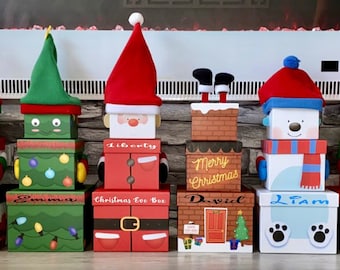 Kids Christmas Eve Box Personalised Customised Stacking Gift Boxes Reindeer, Santa, Elf, Snowman Novelty, Christmas Gift Box, Present Xmas