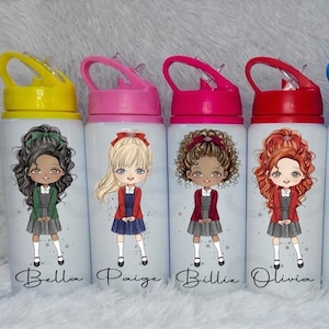 Personalised Girls School Water Bottle First Day of School Blue Back to School Gift for Her Daughter Granddaughter Niece
