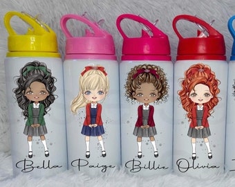 Personalised Girls School Water Bottle First Day of School Blue Back to School Gift for Her Daughter Granddaughter Niece