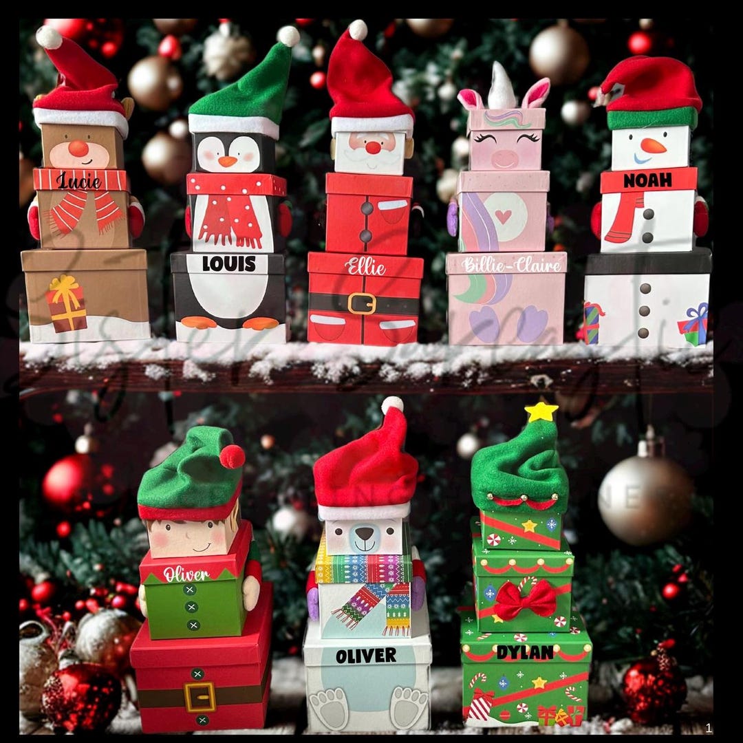 Xmas Box Stack Kids Christmas Eve Box Personalised Customised Stacking Gift Boxes ...