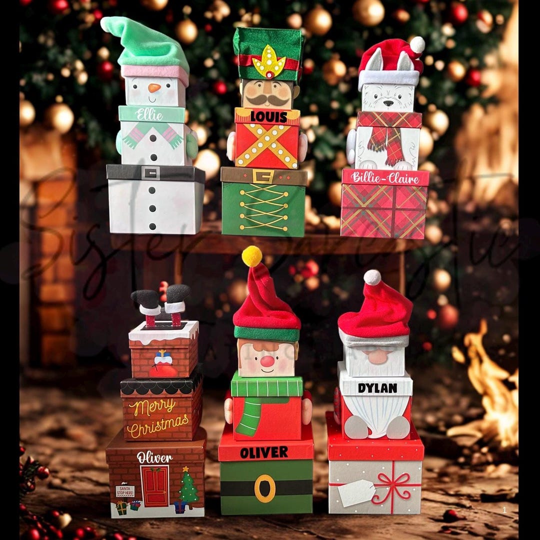 Xmas Box Stack Kids Christmas Eve Box Personalised Customised Stacking Gift Boxes ...