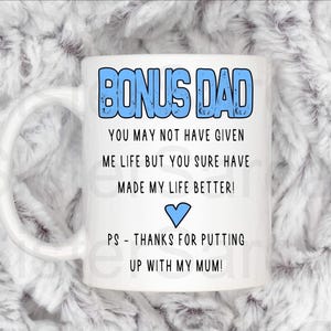 Bonus-Dad stepdad step-dad Father’s Day funny mug cup birthday present Christmas gift