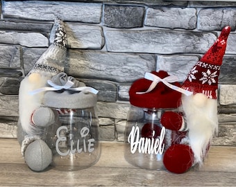 Personalised Kids Christmas Sweet Candy Jar Tub Gonk Gonks