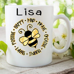 Personalised Bee Happy Positive Motivated Inspirational Motivation Mug Present Birthday Gift For Her Him Cup Christmas Present