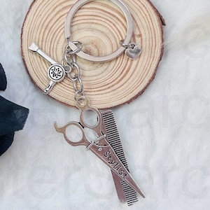 Hair Stylist Barber Charm Novelty Keyring Keychain Birthday Gift Present Christmas