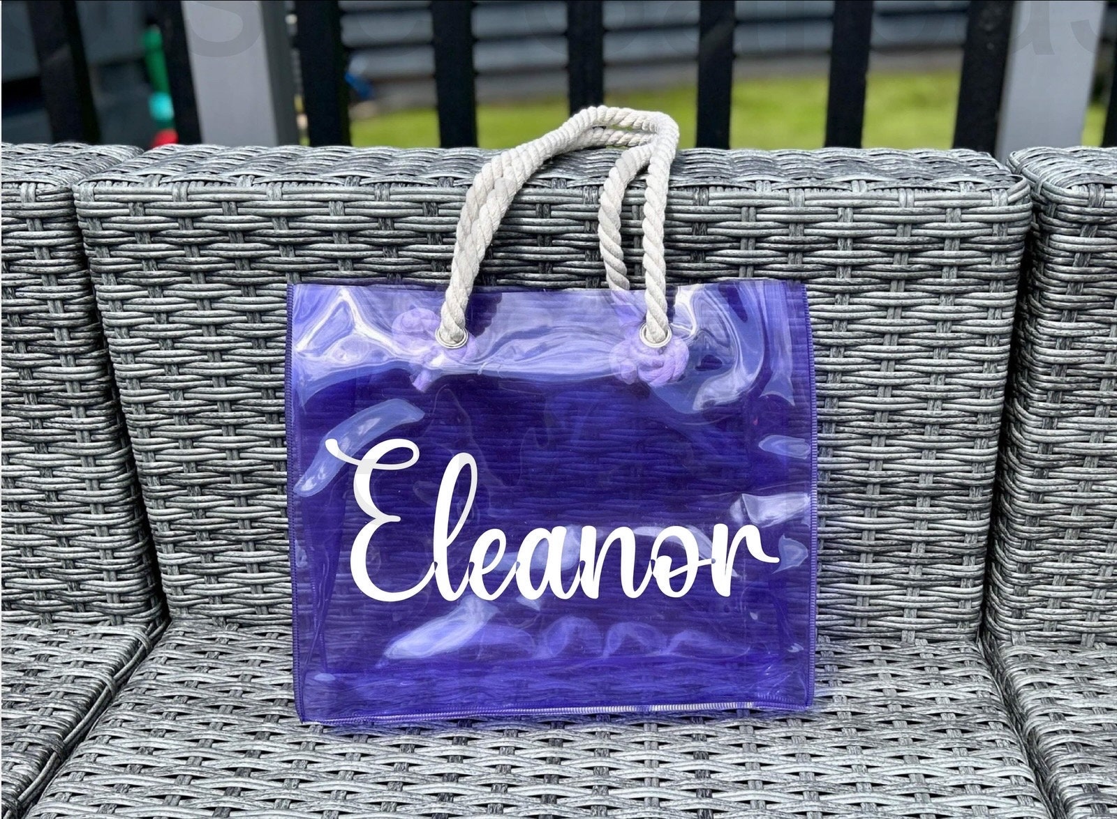 Personalised PVC Beach Bag with Sturdy Rope Handle - various colours available, perfect for holiday, holiday beach bag, neon beach bags,