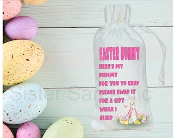 Personalised Kids Dummy For Easter Bunny - Dummy Fairy - White Pouch Bag For Easter Fairy - Goodbye To Dummies