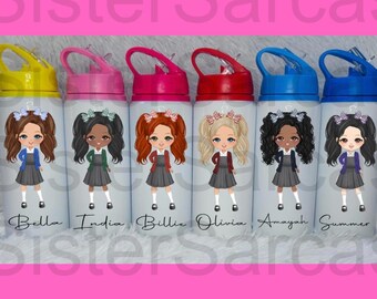 Personalised Girls School Water Bottle First Day of School Blue Back to School Gift for Her Daughter Granddaughter Niece