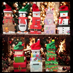 Kids Christmas Eve Box Personalised Customised Stacking Gift Boxes Reindeer, Santa, Elf, Snowman Novelty, Christmas Gift Box, Present Xmas