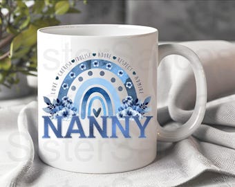 Nanny Blue Floral - Birthday Gift - Nanny Gift - Personalised Mug - Gift From Grandkids - Gift For Nanny - Mothers Day