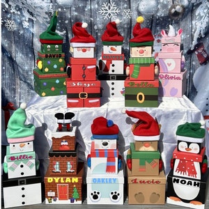 Kids Christmas Eve Box Personalised Customised Stacking Gift Boxes Reindeer, Santa, Elf, Snowman Novelty, Christmas Eve Box, Present Xmas