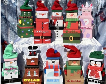 Kids Christmas Eve Box Personalised Customised Stacking Gift Boxes Reindeer, Santa, Elf, Snowman Novelty, Christmas Eve Box, Present Xmas