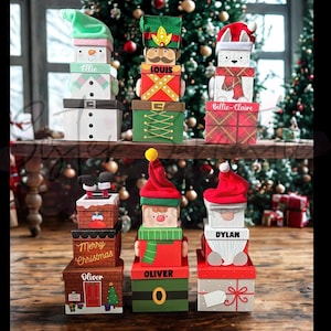 Kids Christmas Eve Box Personalised Customised Stacking Gift Boxes Reindeer, Santa, Elf, Snowman Novelty, Christmas Gift Box, Xmas Present