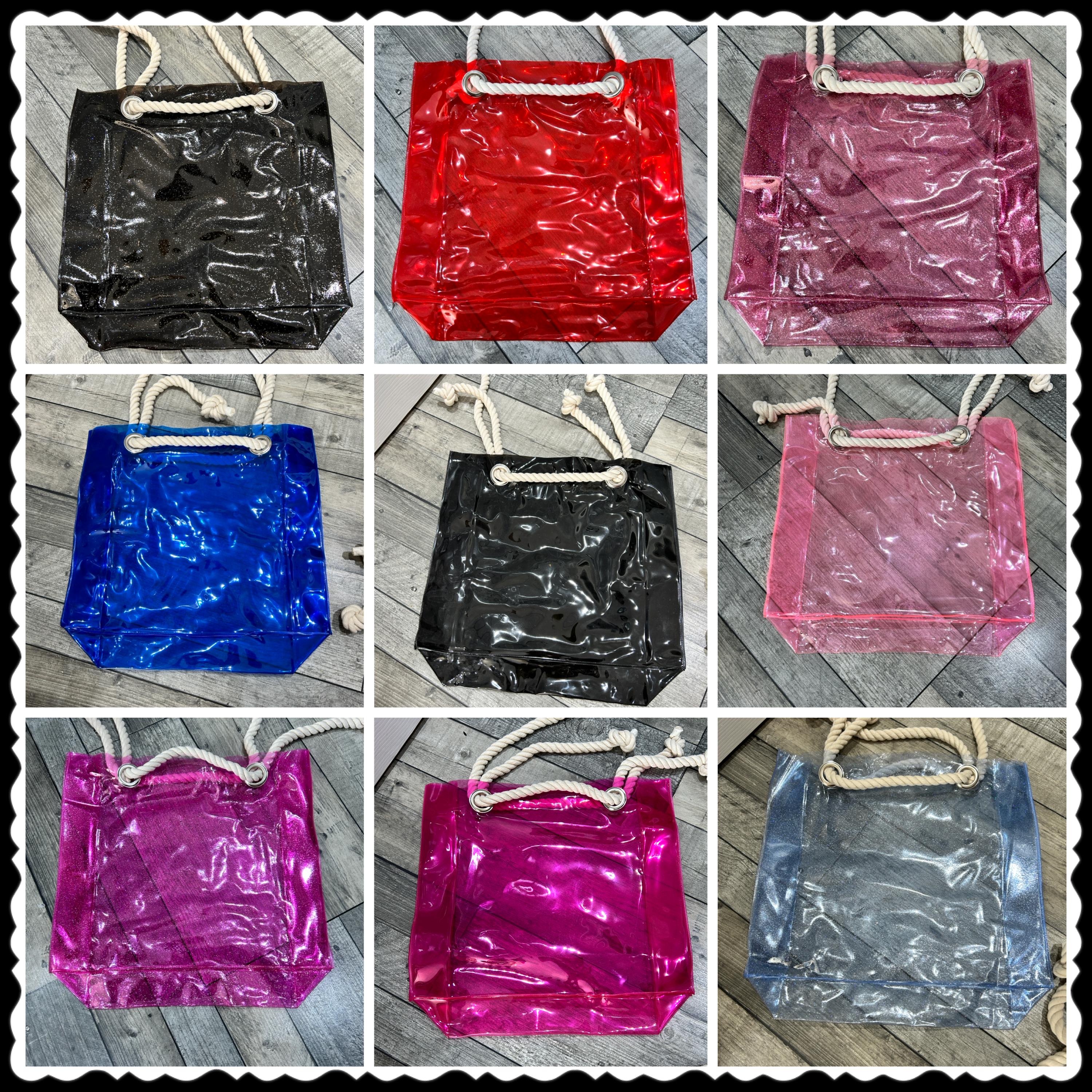 Personalised PVC Beach Bag with Sturdy Rope Handle - various colours available, perfect for holiday, holiday beach bag, neon beach bags,