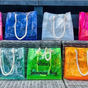 Sac de natation personnalisé en PVC pour enfants, sac de plage avec poignée en corde robuste - différentes couleurs disponibles, parfait pour les vacances, sacs de plage néon,