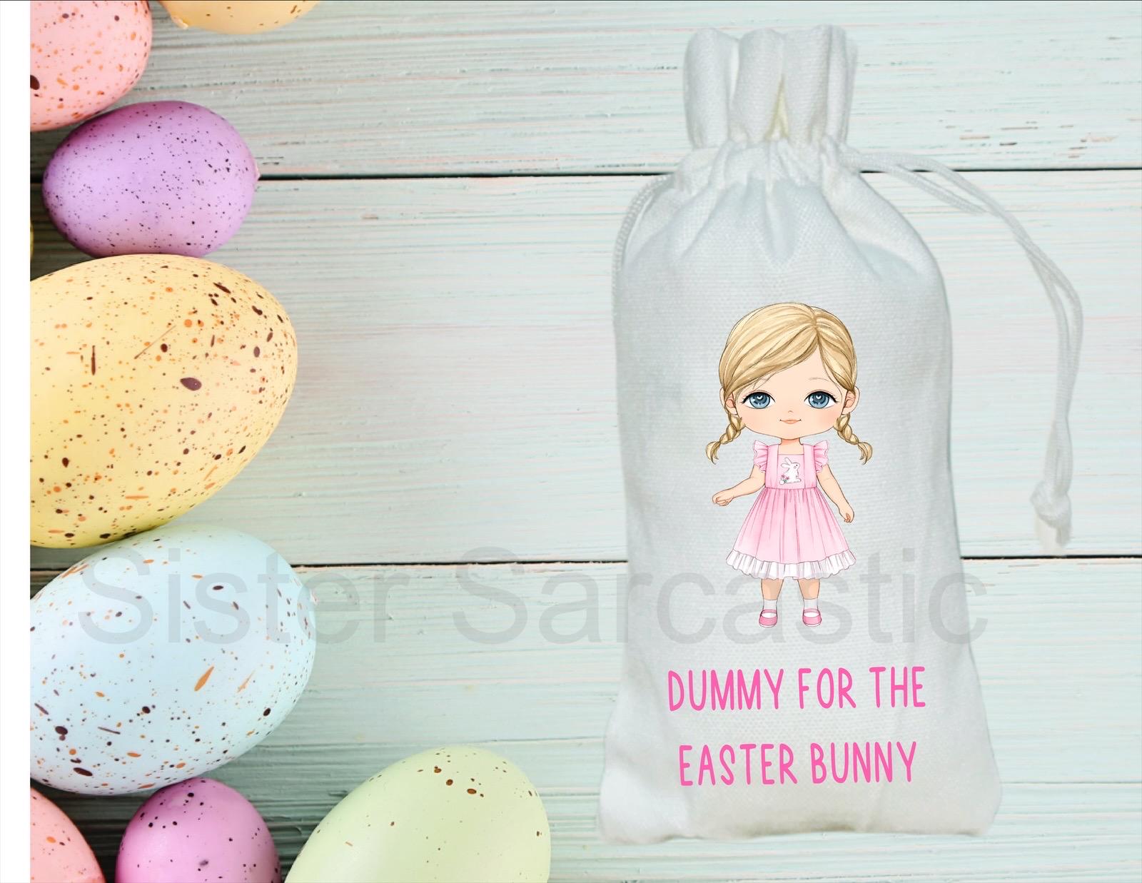 Personalised Toddler Girl Dummy For Easter Bunny - Dummy Fairy - White Pouch Bag For Easter Fairy - Goodbye To Dummies