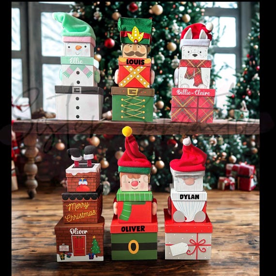 Caja de Nochebuena para niños, cajas de regalo apilables personalizadas,  renos, Papá Noel, elfos y muñecos de nieve, regalo de