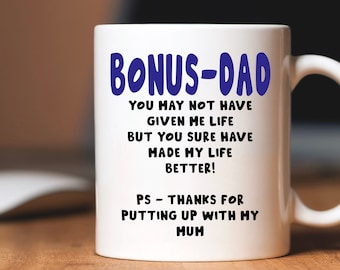 Bonus-Dad stepdad step-dad Father’s Day funny mug cup birthday present Christmas gift