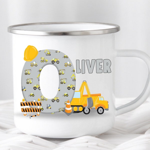 Kids Personalised Digger Construction Birthday Christmas Son Daughter Granddaughter Grandson Nephew Niece Cup Mug Gift Present