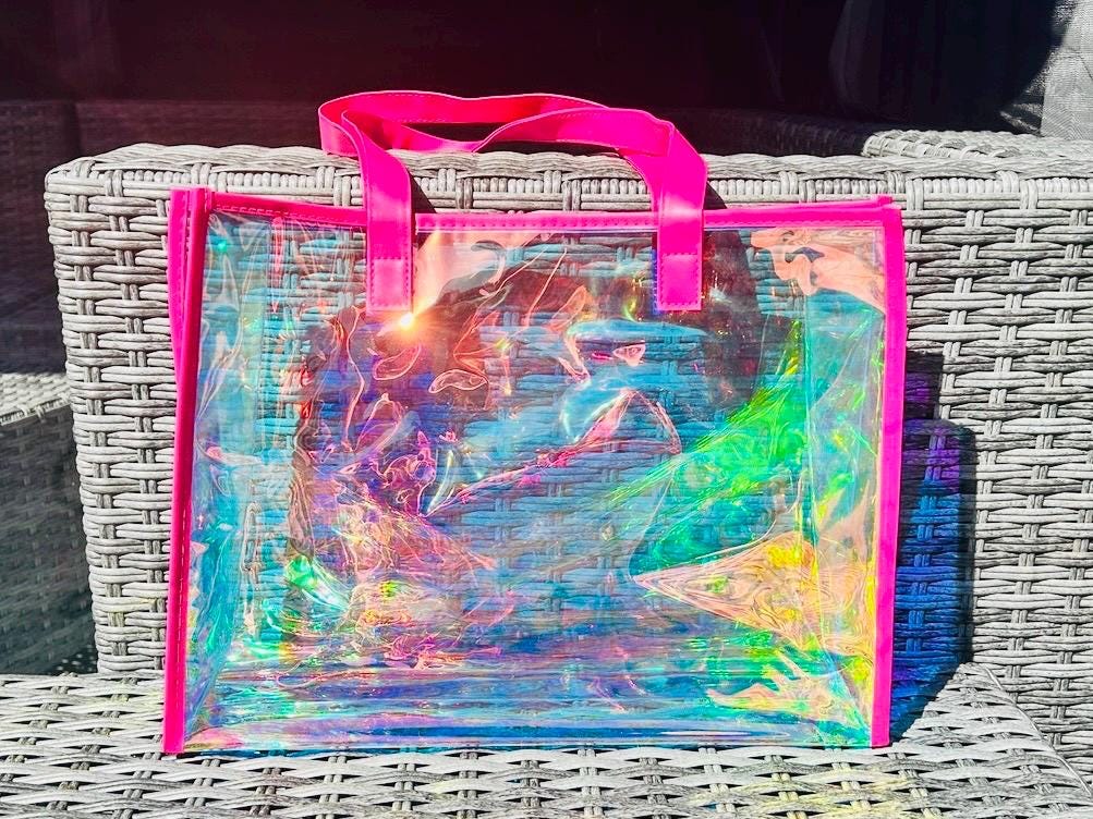Personalised PVC Beach Bag with Sturdy Rope Handle - various colours available, perfect for holiday, holiday beach bag, neon beach bags,