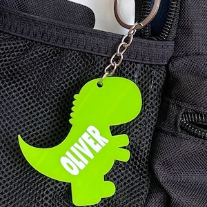 Dinosaure personnalisé garçons filles enfants étiquette de sac à breloques porte-clés porte-clés cartable retour à l'école étiquette de nom fête sac de remplissage