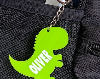 Llavero personalizado con etiqueta de dinosaurio para niños y niñas, llavero con dije, bolso escolar, etiqueta con nombre para el regreso a la escuela, relleno para bolsa de fiesta