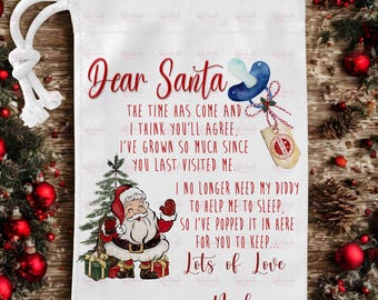 Personalisierte Kleinkind Schnuller für Weihnachtsmann - Dummy Fee - Weiße Tasche für Weihnachtsfee - Auf Wiedersehen zu Dummies