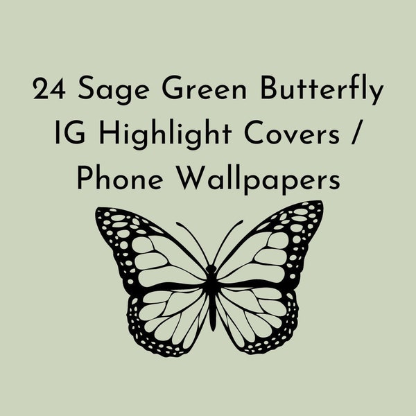 24 Sage Green Butterfly Boho Instagram Highlight Covers, Light Green Story Covers, Nature Instagram Story Icons