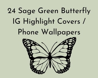 24 Sage Green Butterfly Boho Instagram Highlight Covers, Light Green Story Covers, Nature Instagram Story Icons